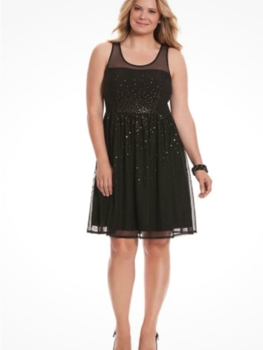 Lane Bryant Black Sparkle Mesh Fit & Flare Party Dress Size 26